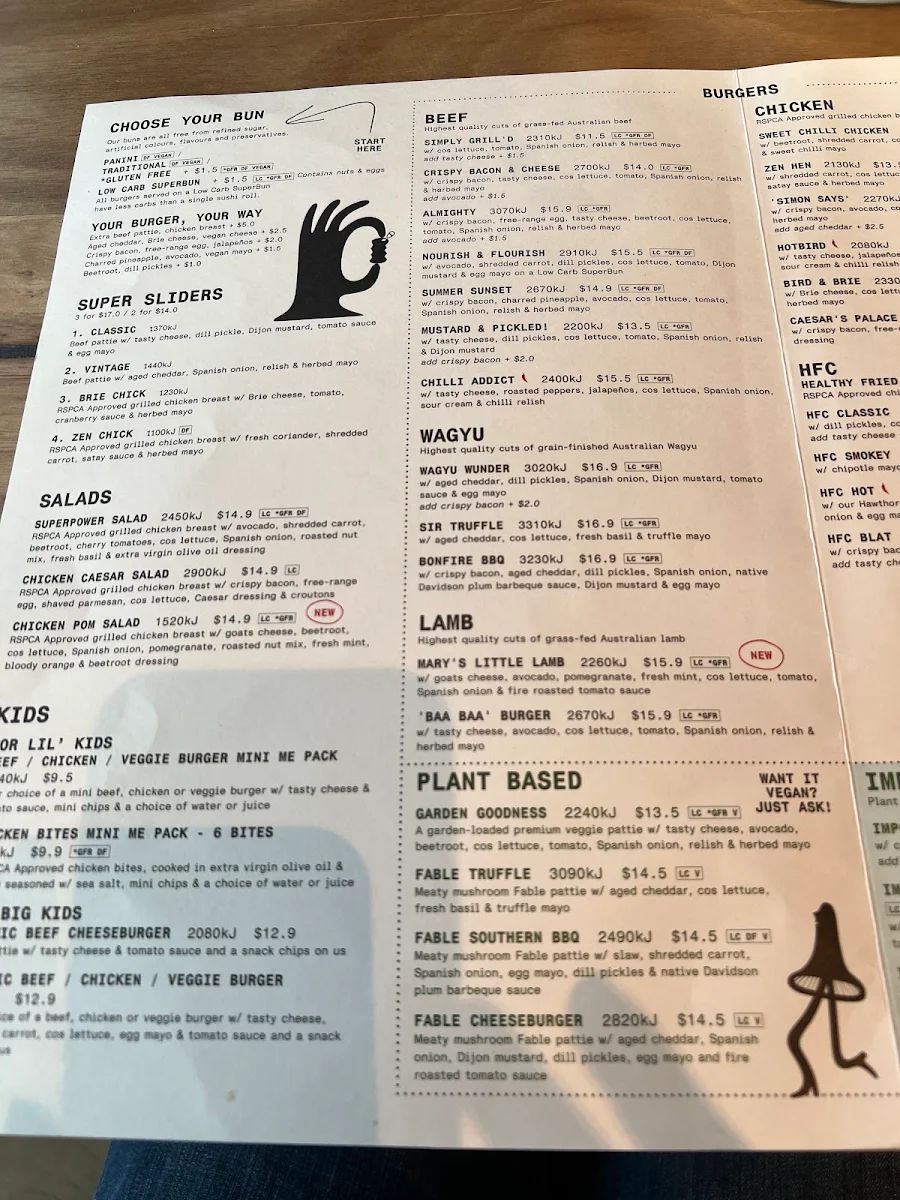 Menu, Grill'd Burgers - Gungahlin