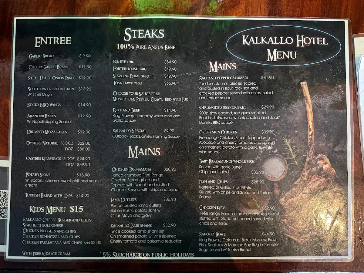 Menu, Kalkallo Hotel