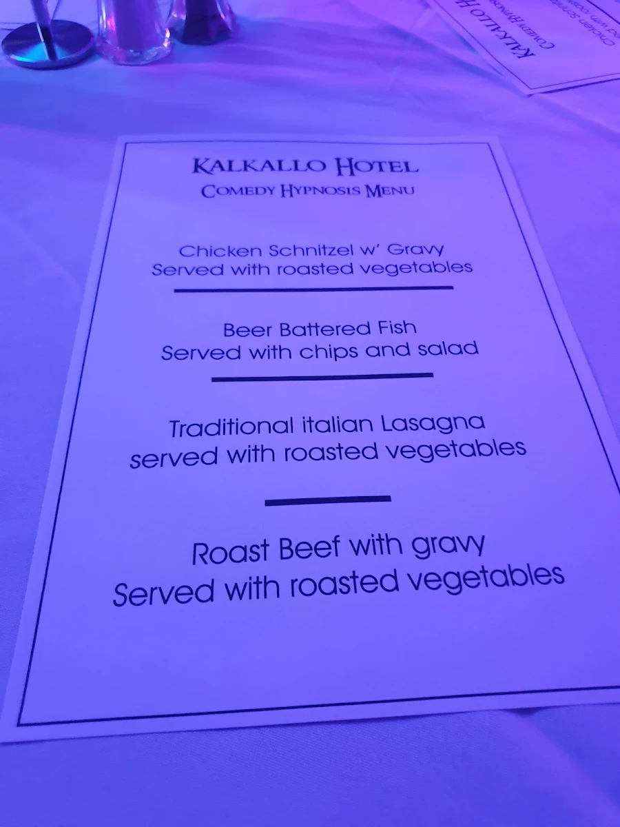 Menu, Kalkallo Hotel