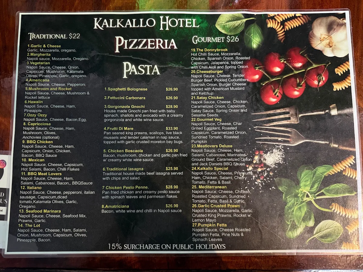 Menu, Kalkallo Hotel