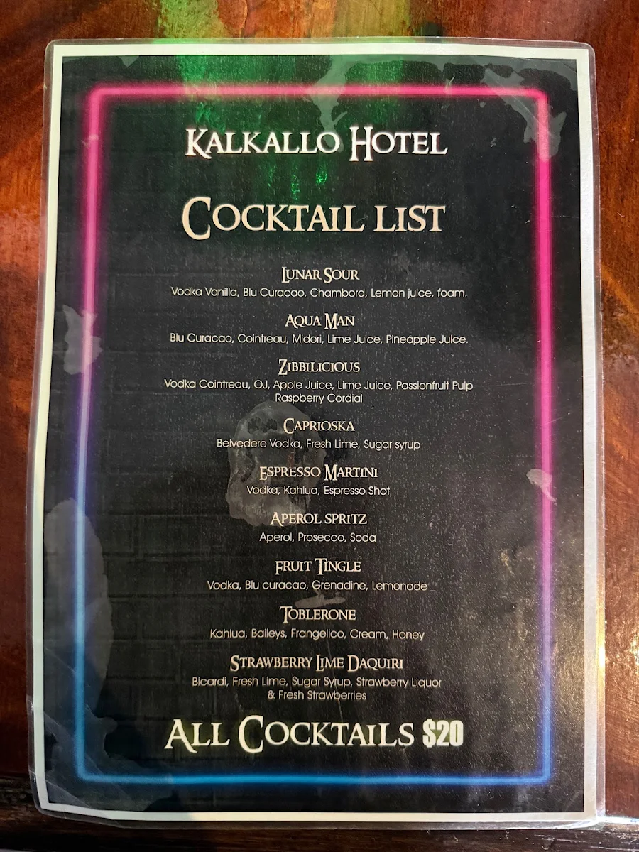 Menu, Kalkallo Hotel