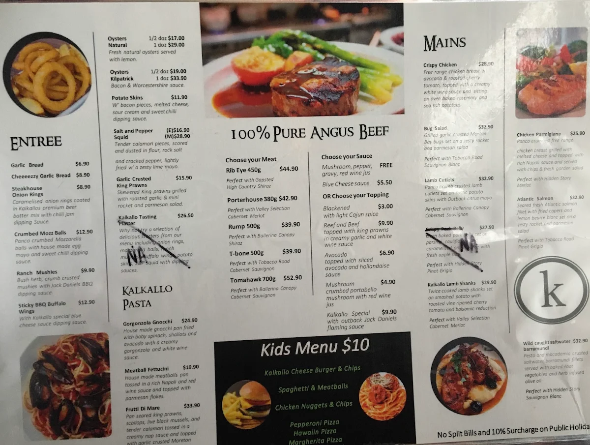 Menu, Kalkallo Hotel