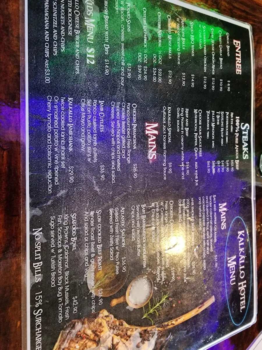 Menu, Kalkallo Hotel