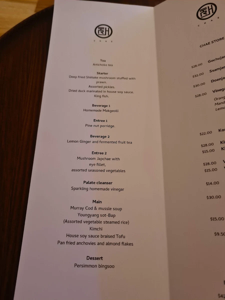 Menu, CHAE