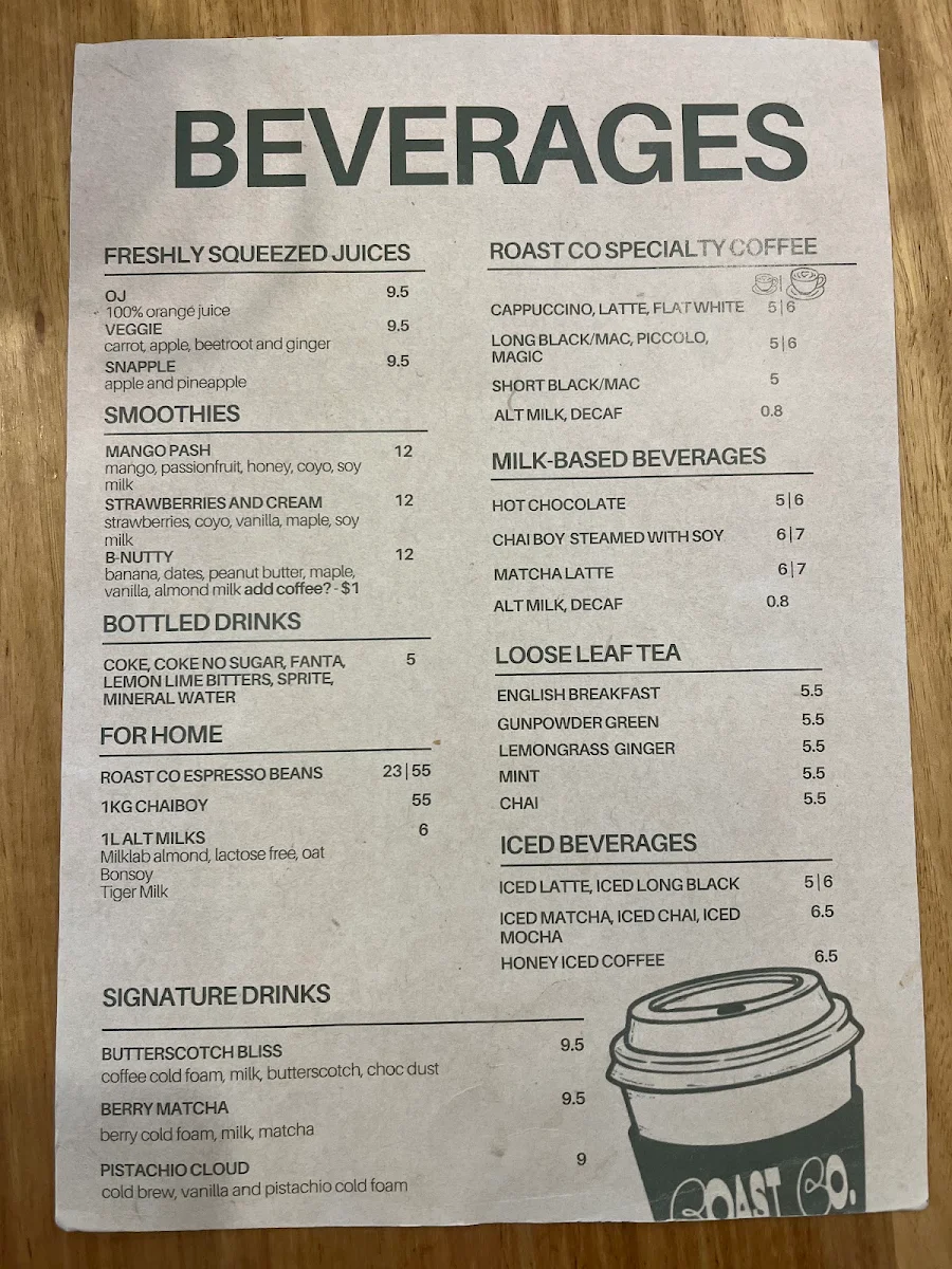 Menu, Main Street Cafe