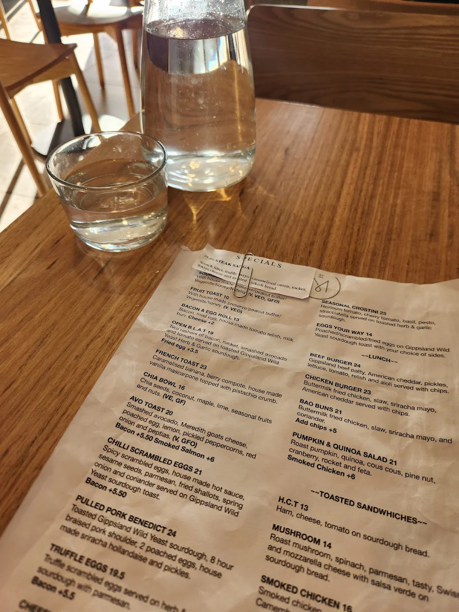 Menu, Main Street Cafe