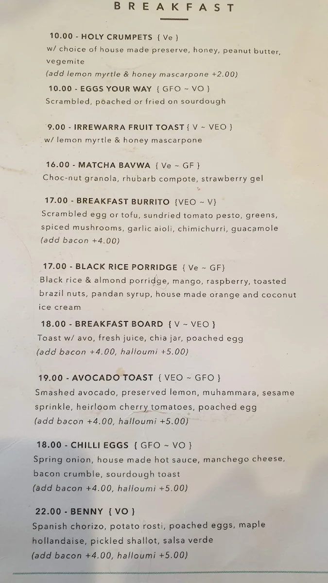 Menu, Main Street Cafe