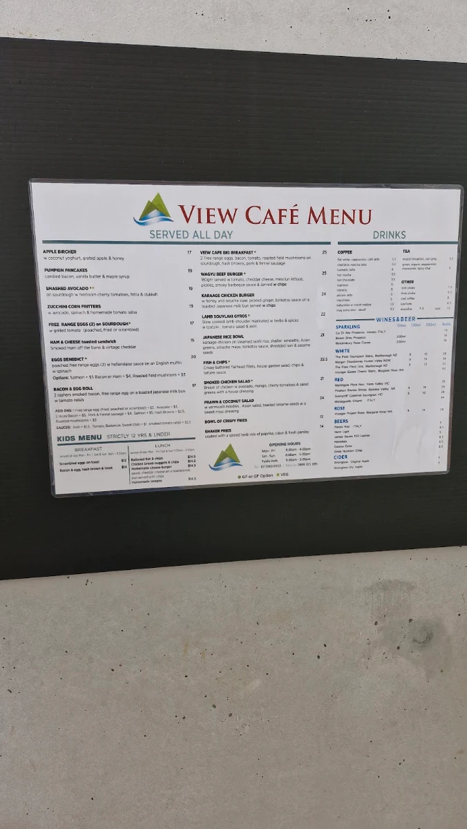 Menu, View Cafe