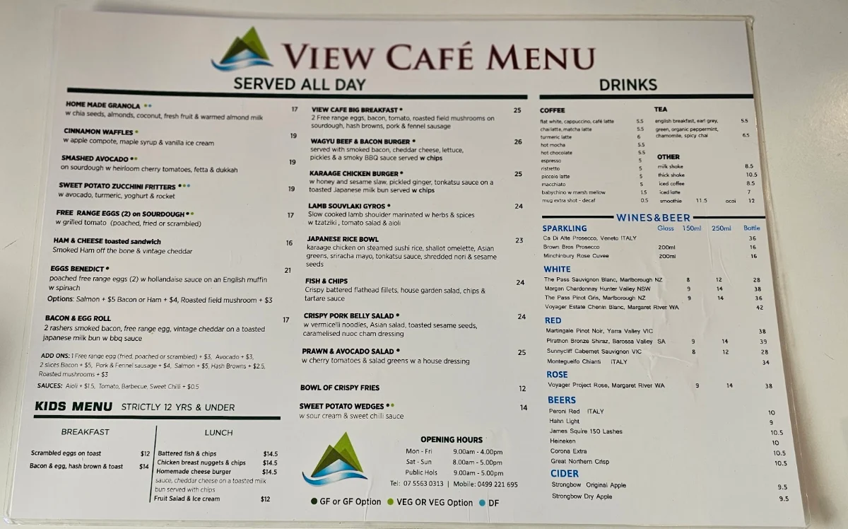 Menu, View Cafe