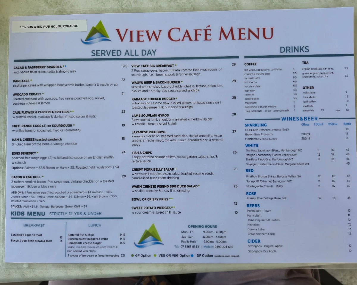 Menu, View Cafe