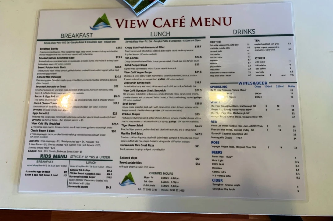 Menu, View Cafe