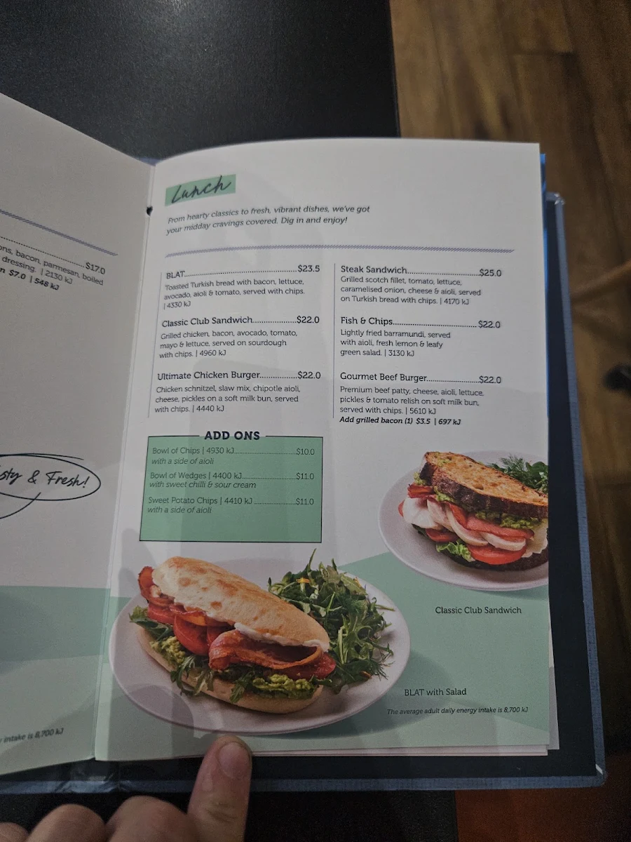 Menu, Jamaica Blue Bayside, Frankston