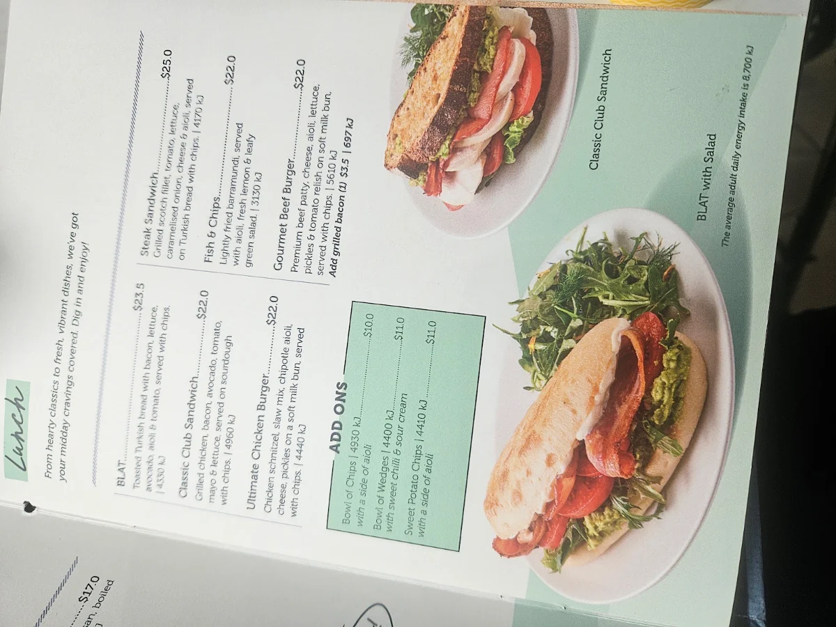 Menu, Jamaica Blue Bayside, Frankston