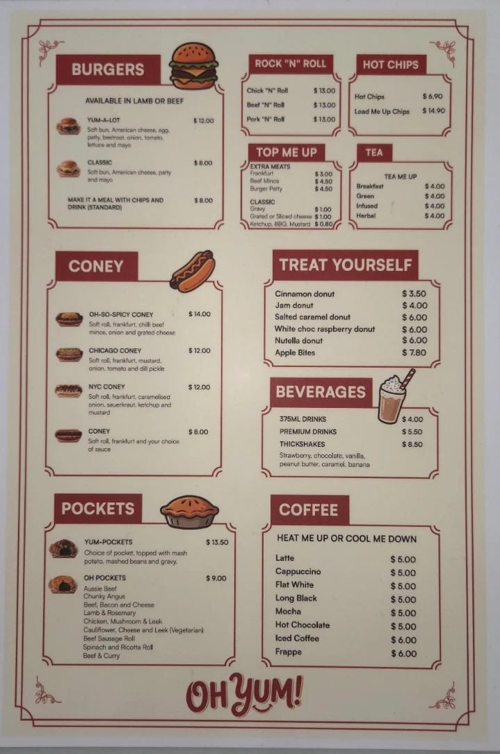 Menu, OH YUM