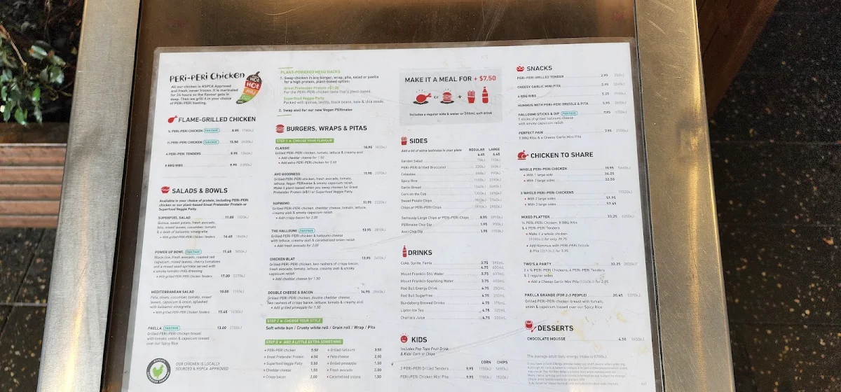 Menu, Nando's Westfield Parramatta