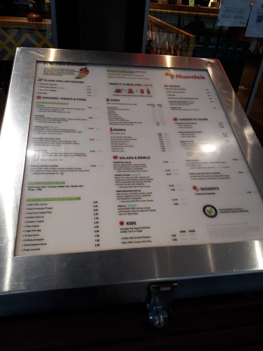 Menu, Nando's Westfield Parramatta