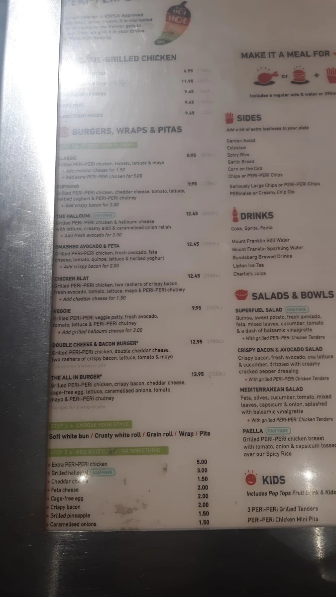 Menu, Nando's Westfield Parramatta