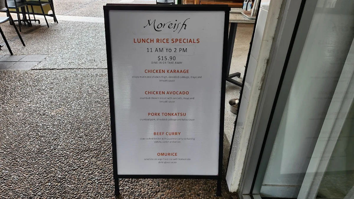 Menu, Moreish Cafe