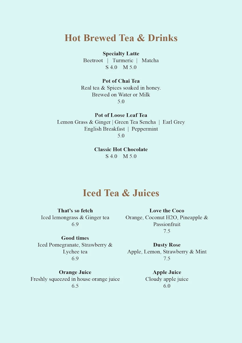 Menu, Moreish Cafe