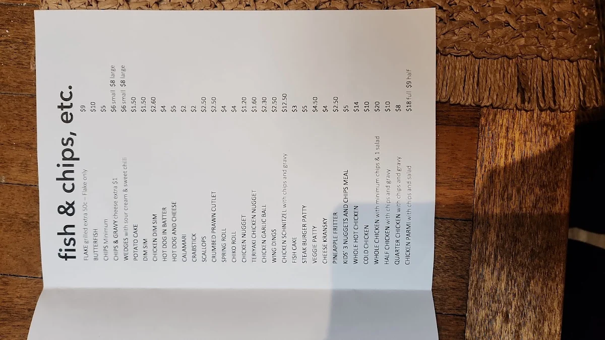 Menu, Linton TakeAway/Cafe