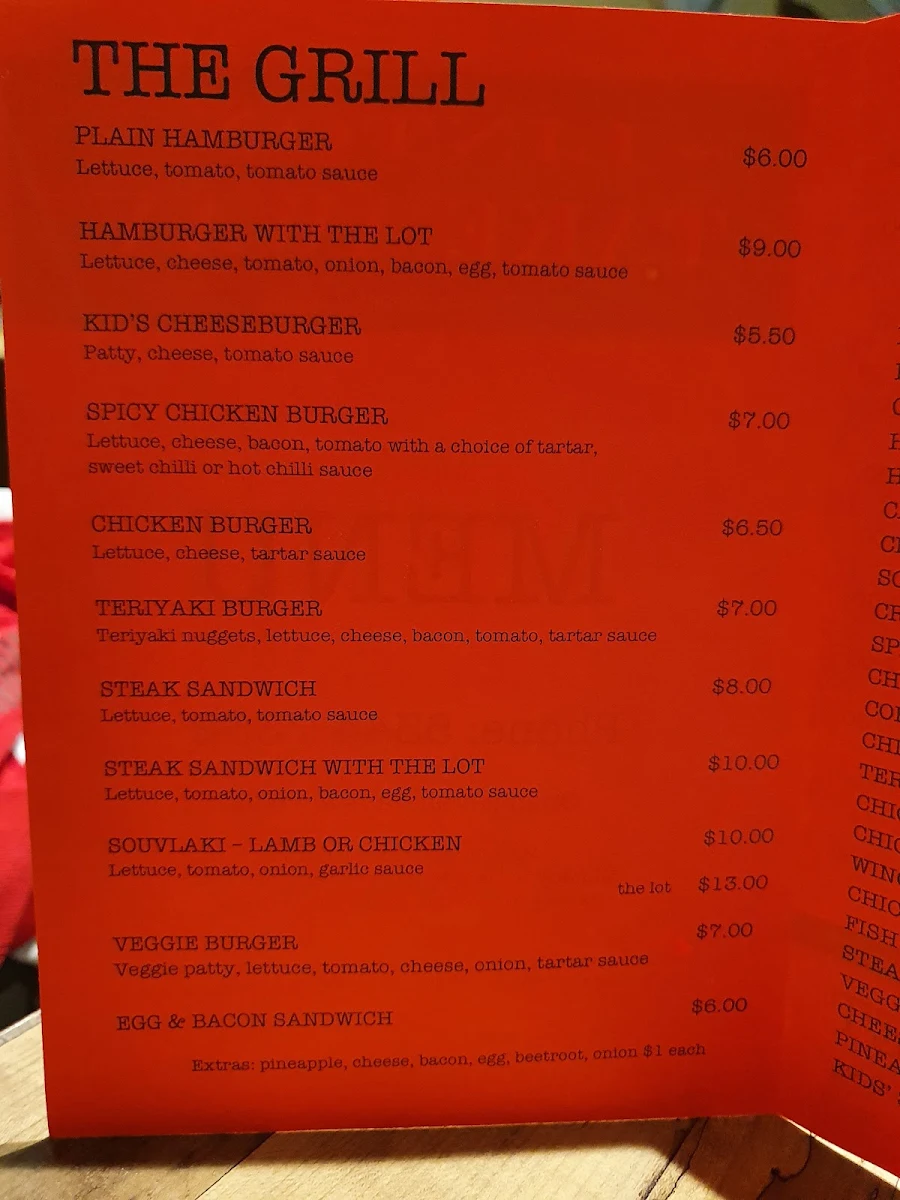 Menu, Linton TakeAway/Cafe