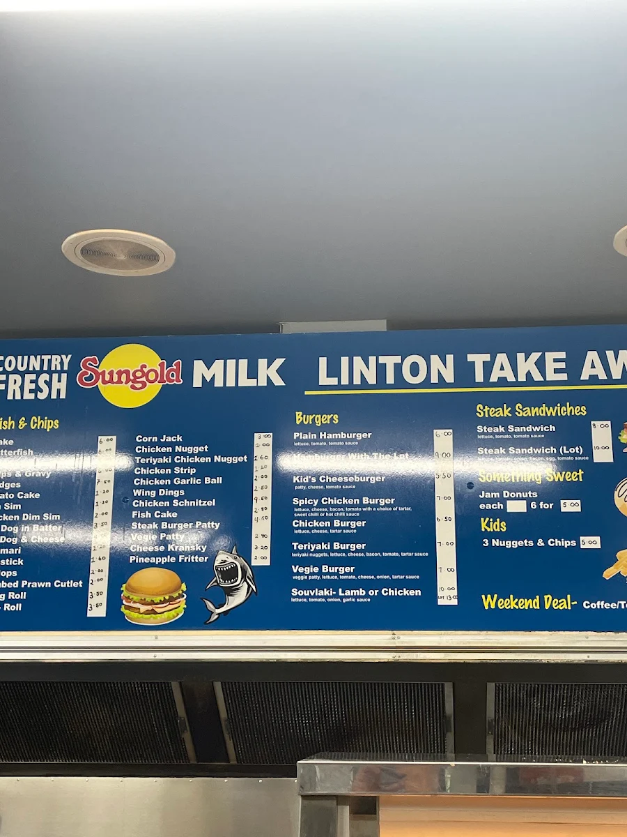 Menu, Linton TakeAway/Cafe