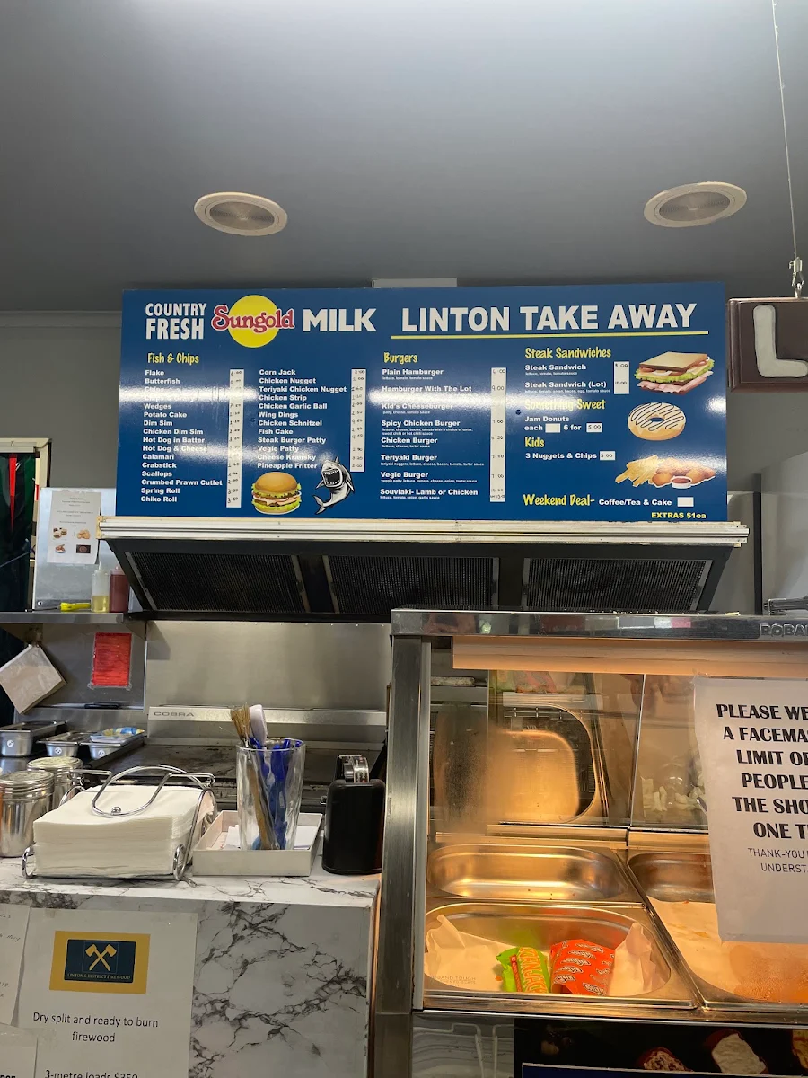Menu, Linton TakeAway/Cafe