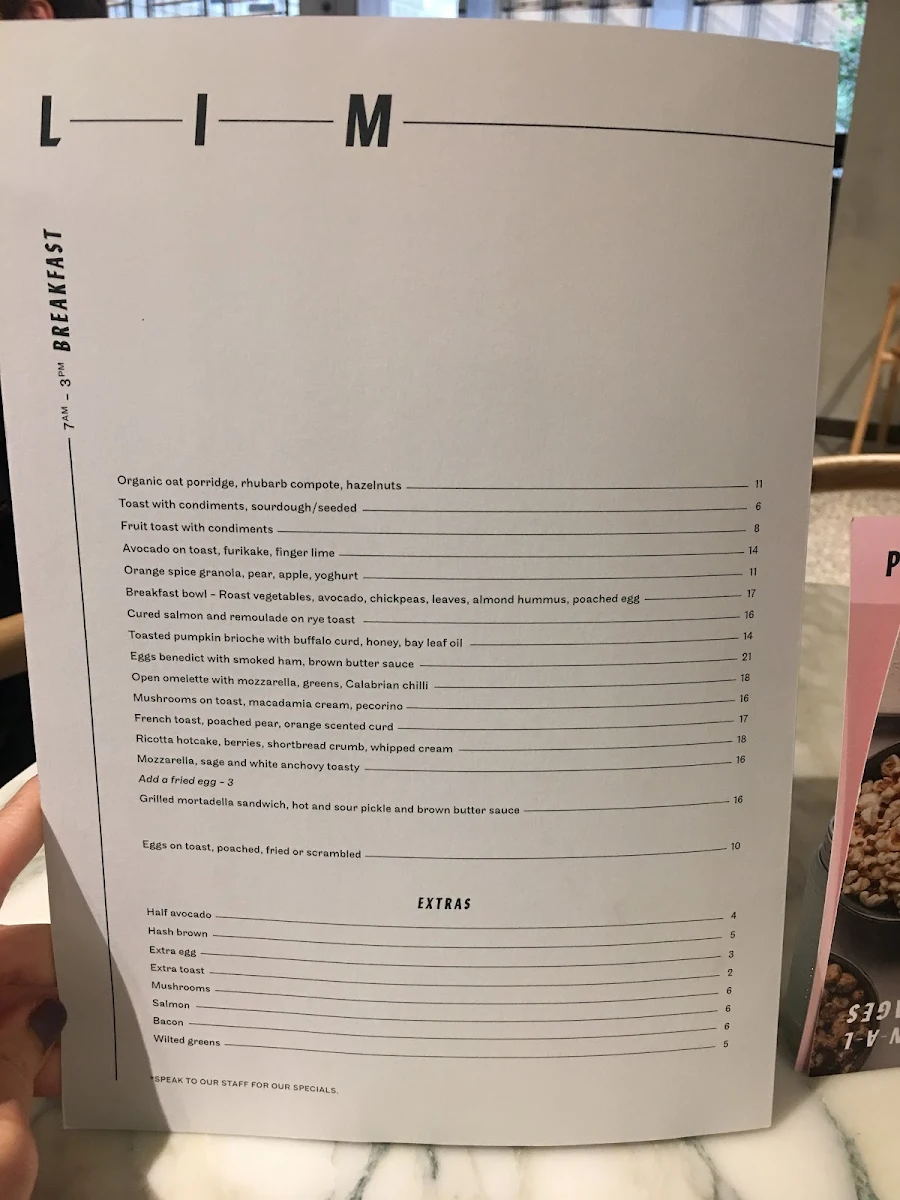 Menu, Liminal