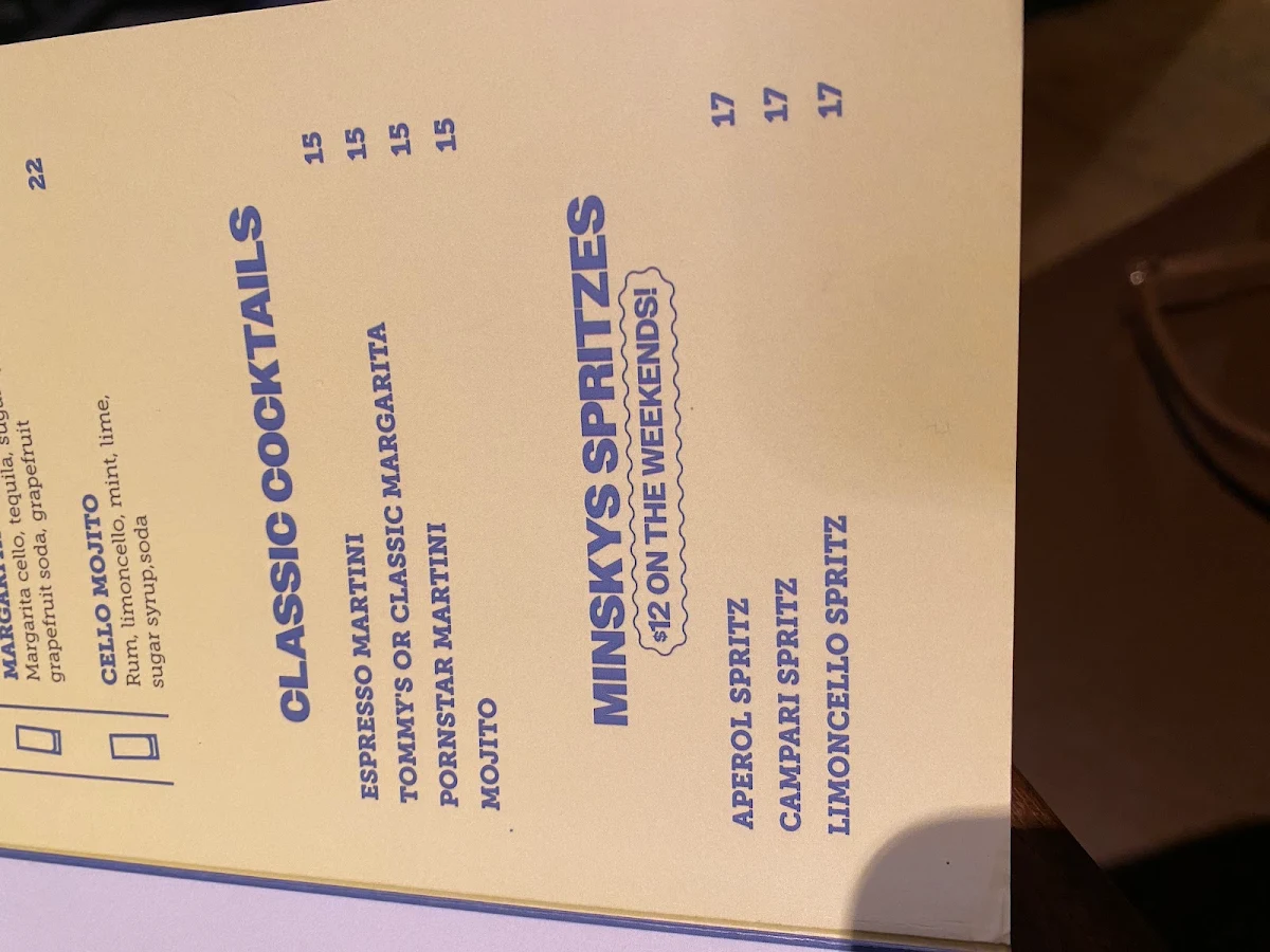 Menu, Minskys Hotel