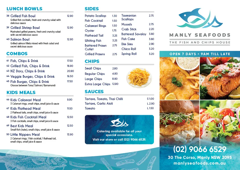 Menu, Manly Seafoods