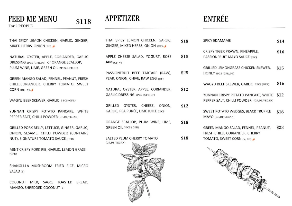Menu, Seed Bar & Restaurant