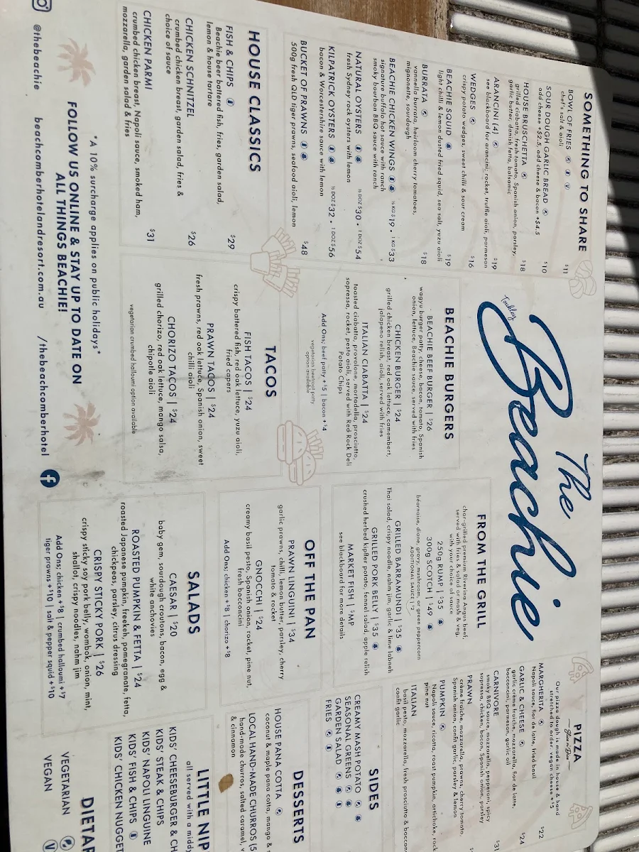 Menu, Beachie