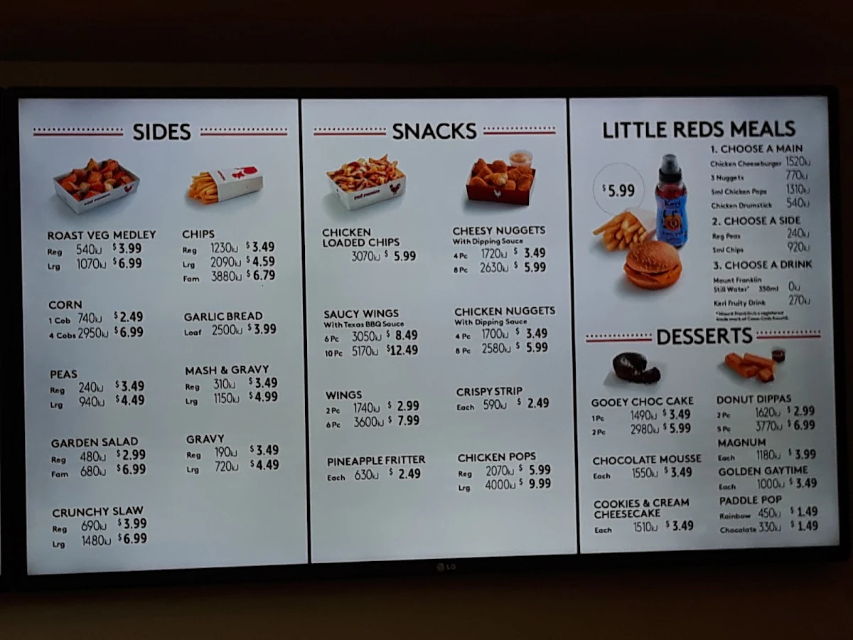 Menu, Red Rooster Grafton