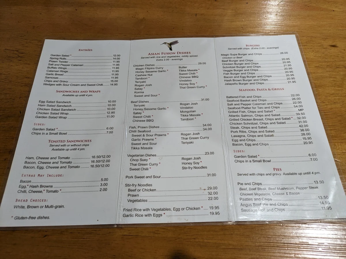 Menu, Philippine Magic Cafe Walpole
