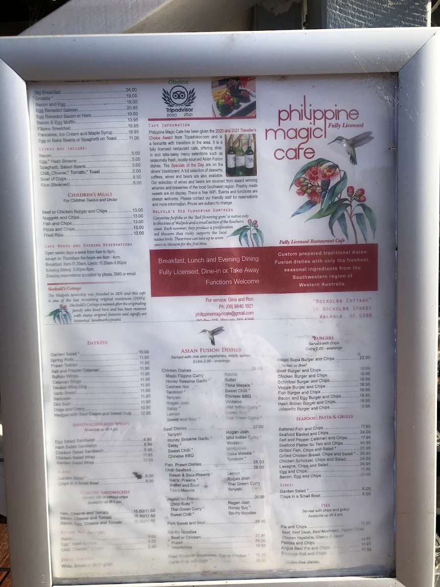 Menu, Philippine Magic Cafe Walpole