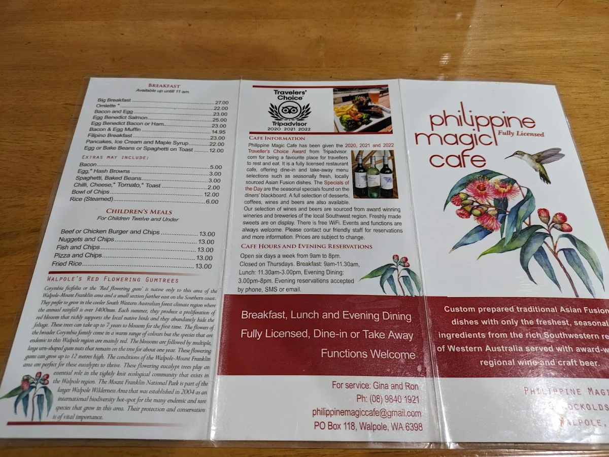 Menu, Philippine Magic Cafe Walpole