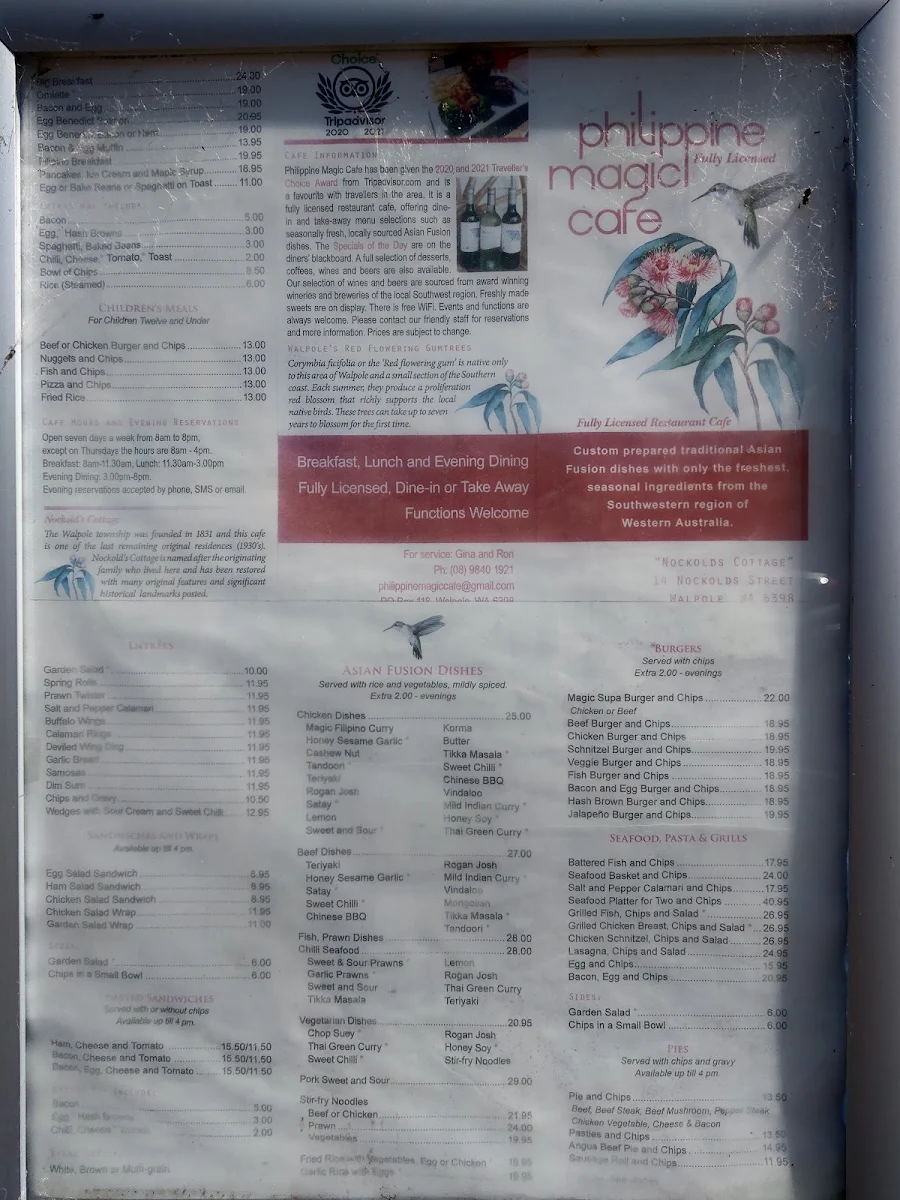 Menu, Philippine Magic Cafe Walpole