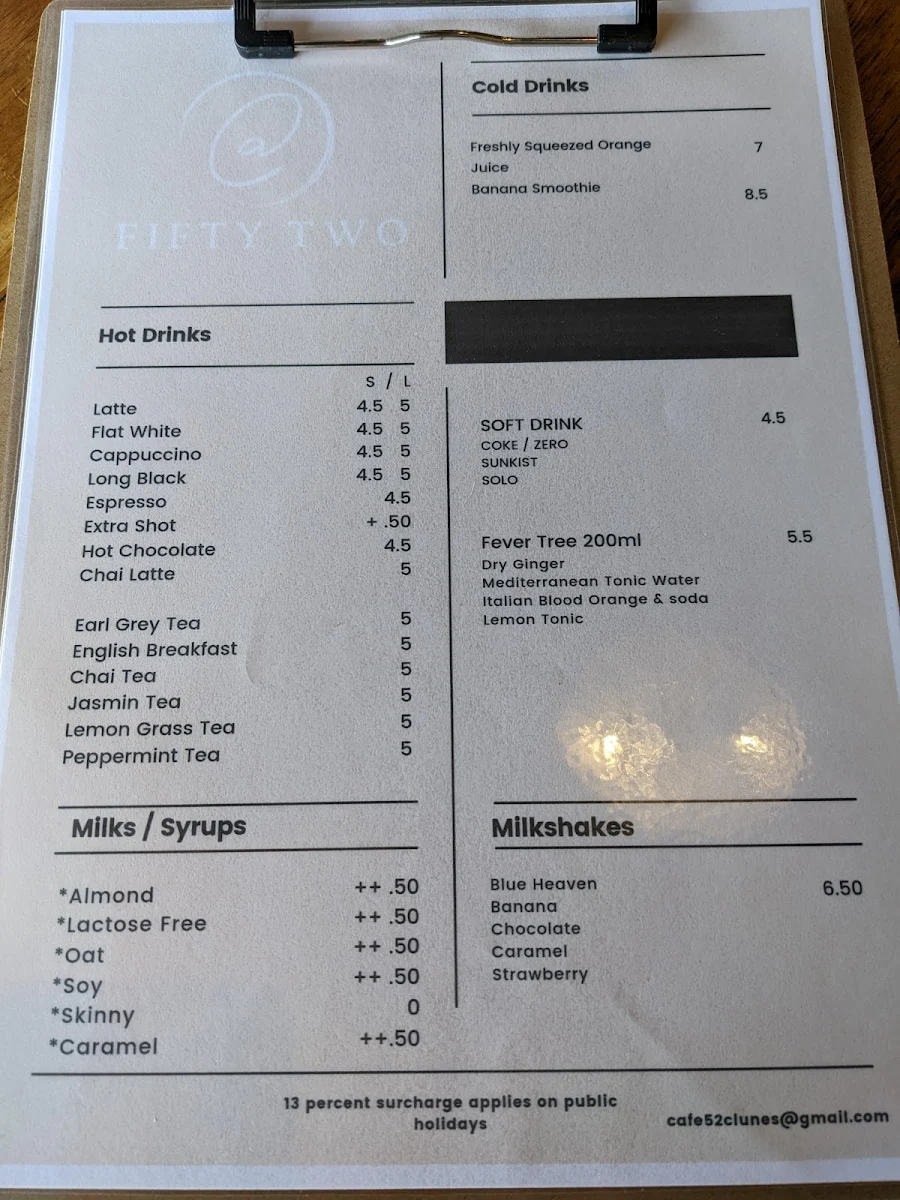 Menu, @fiftytwo