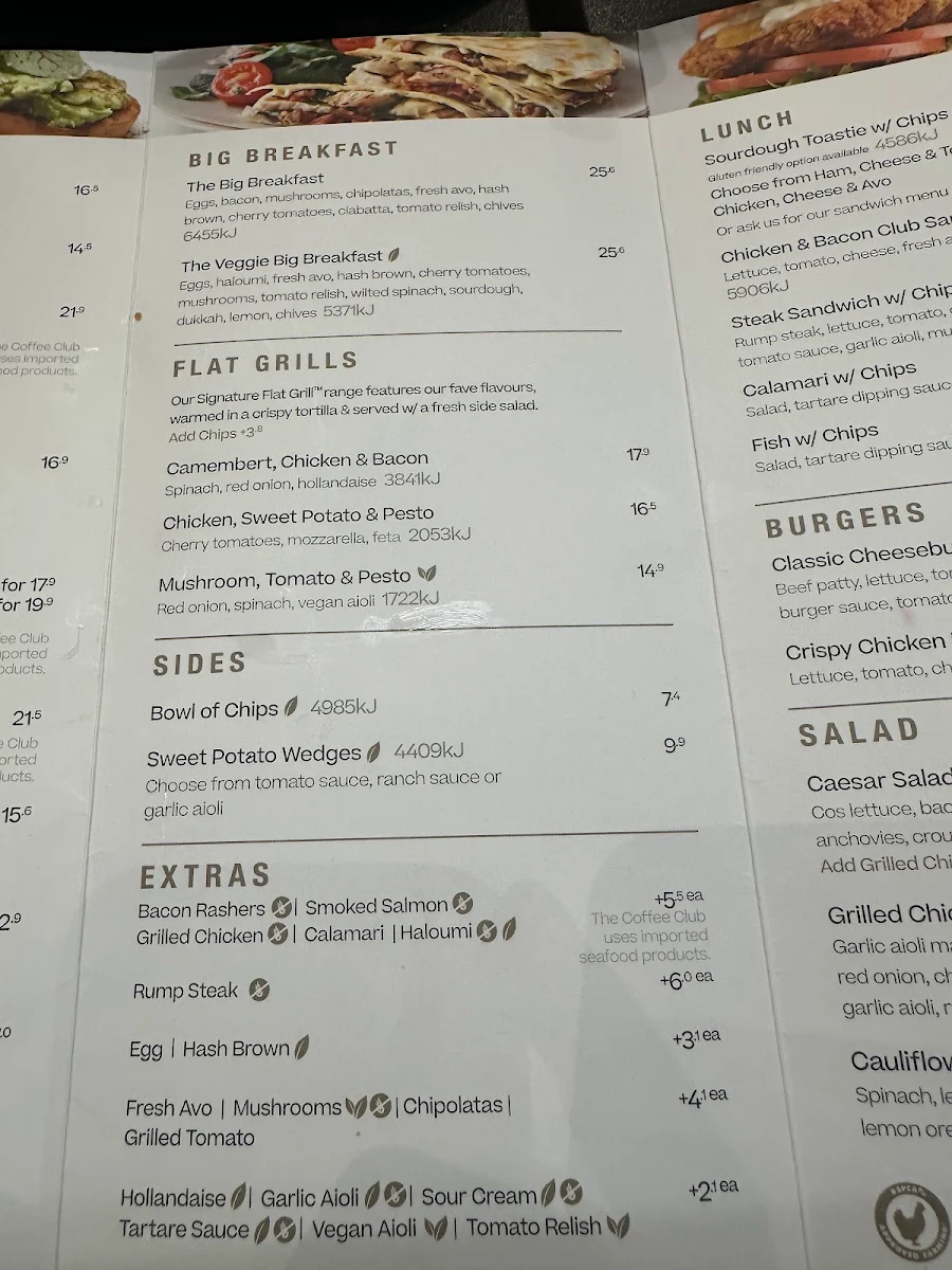 Menu, The Coffee Club Café - Top Ryde City