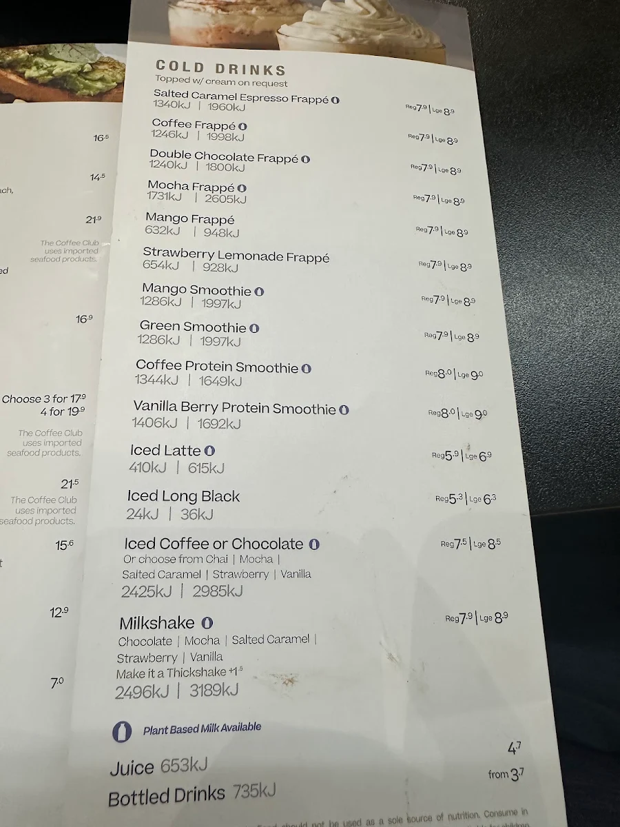 Menu, The Coffee Club Café - Top Ryde City