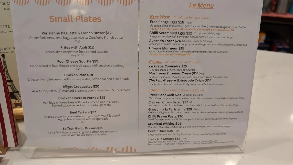 Menu, Joie Cafe Bistro