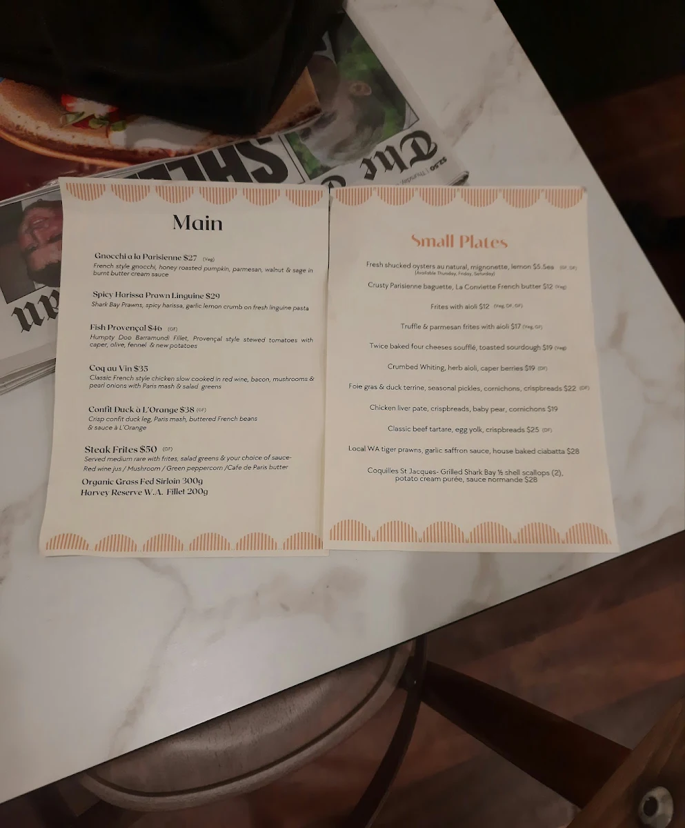 Menu, Joie Cafe Bistro