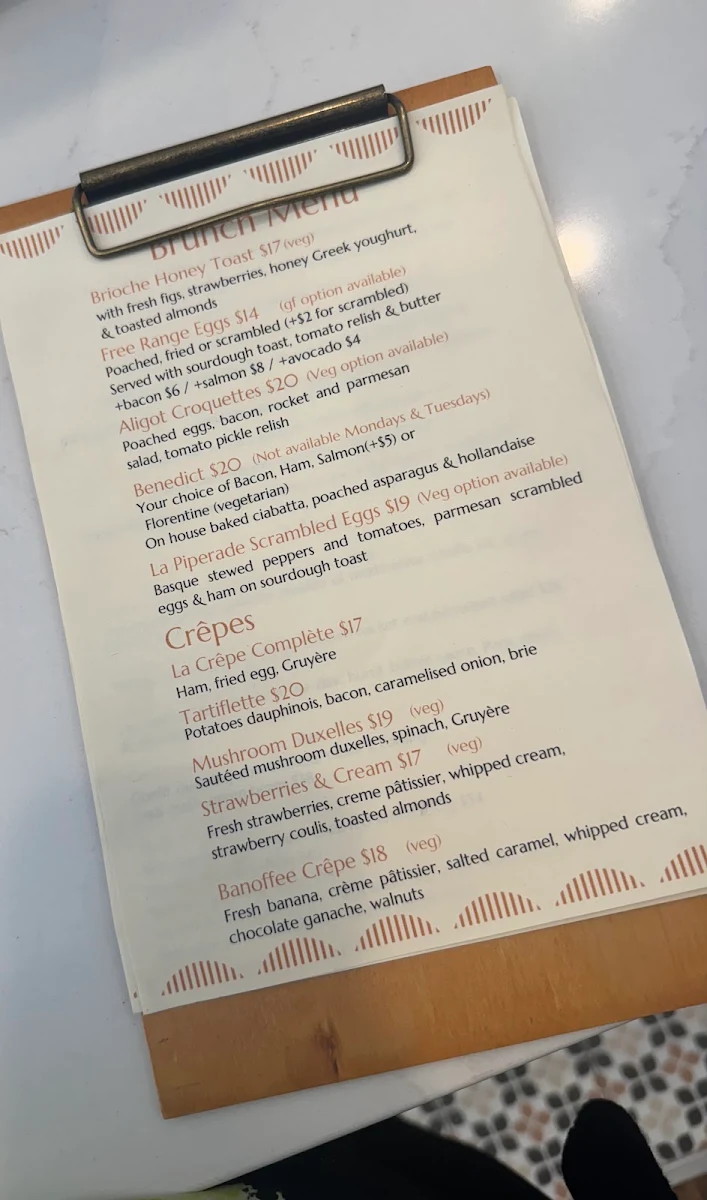 Menu, Joie Cafe Bistro