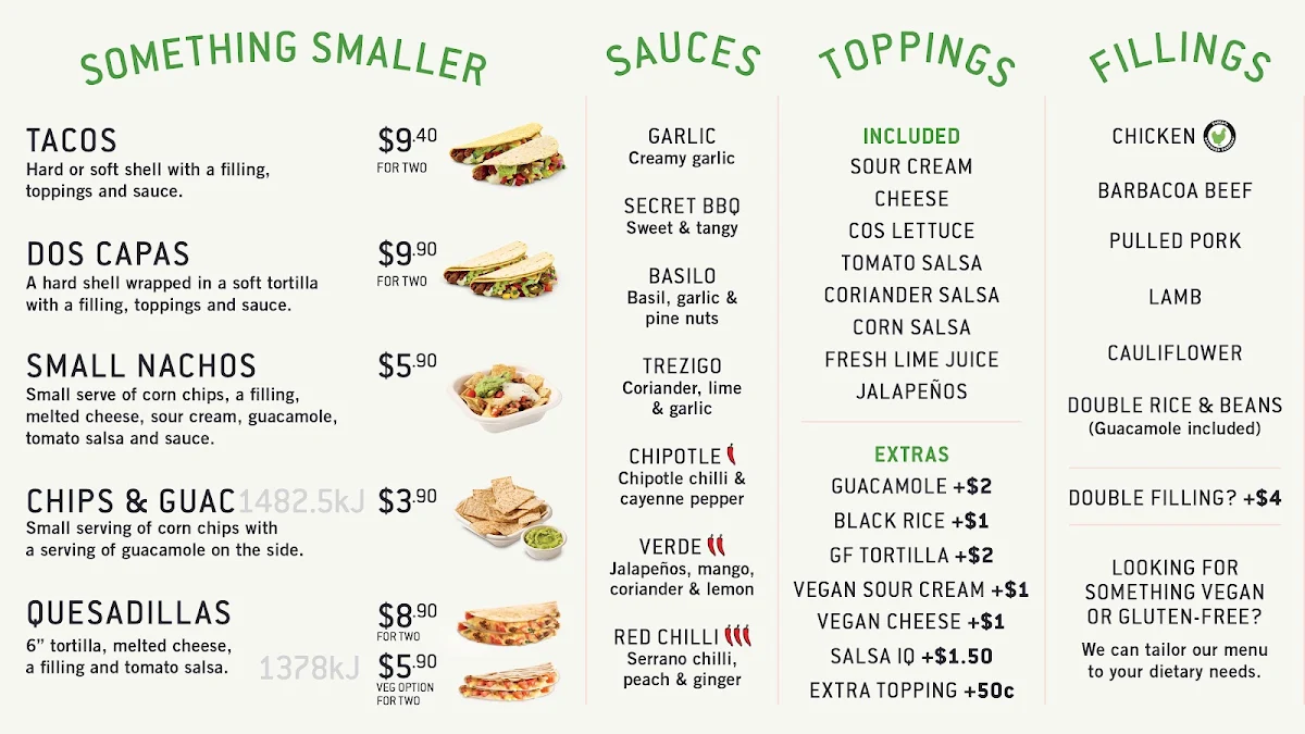 Menu, Zambrero