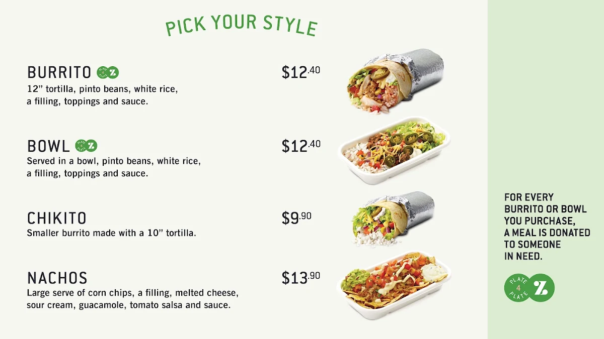 Menu, Zambrero