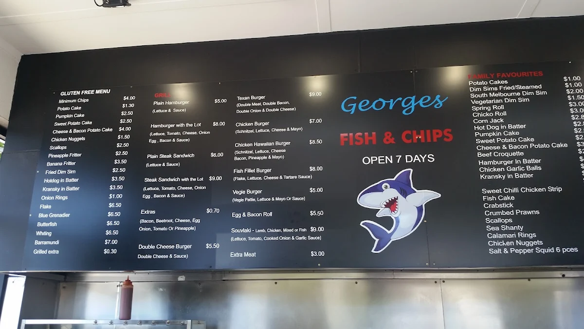 Menu, Georges Fish & Chip Shop