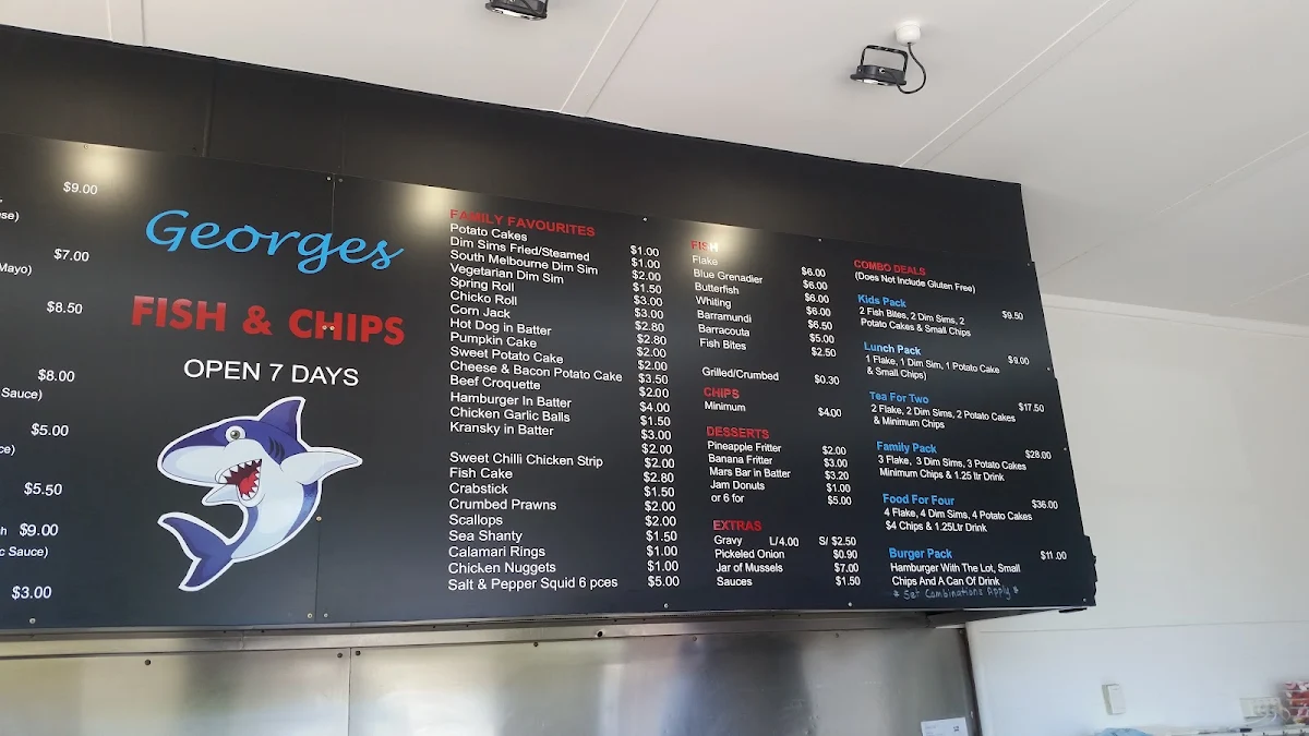 Menu, Georges Fish & Chip Shop