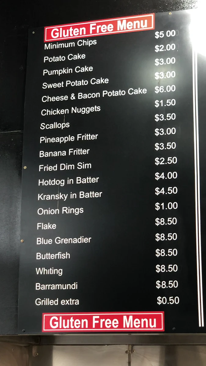 Menu, Georges Fish & Chip Shop