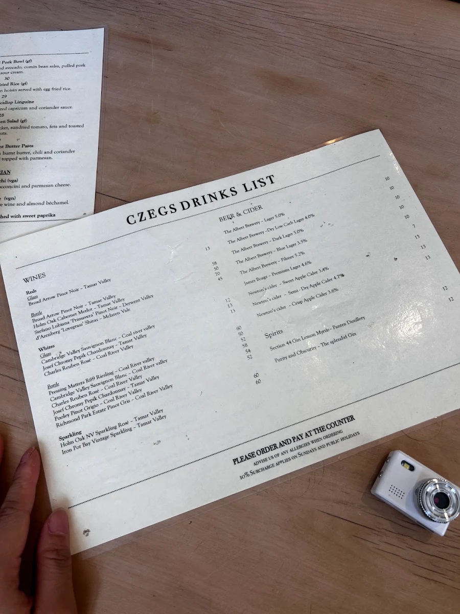 Menu, Czegs' Richmond