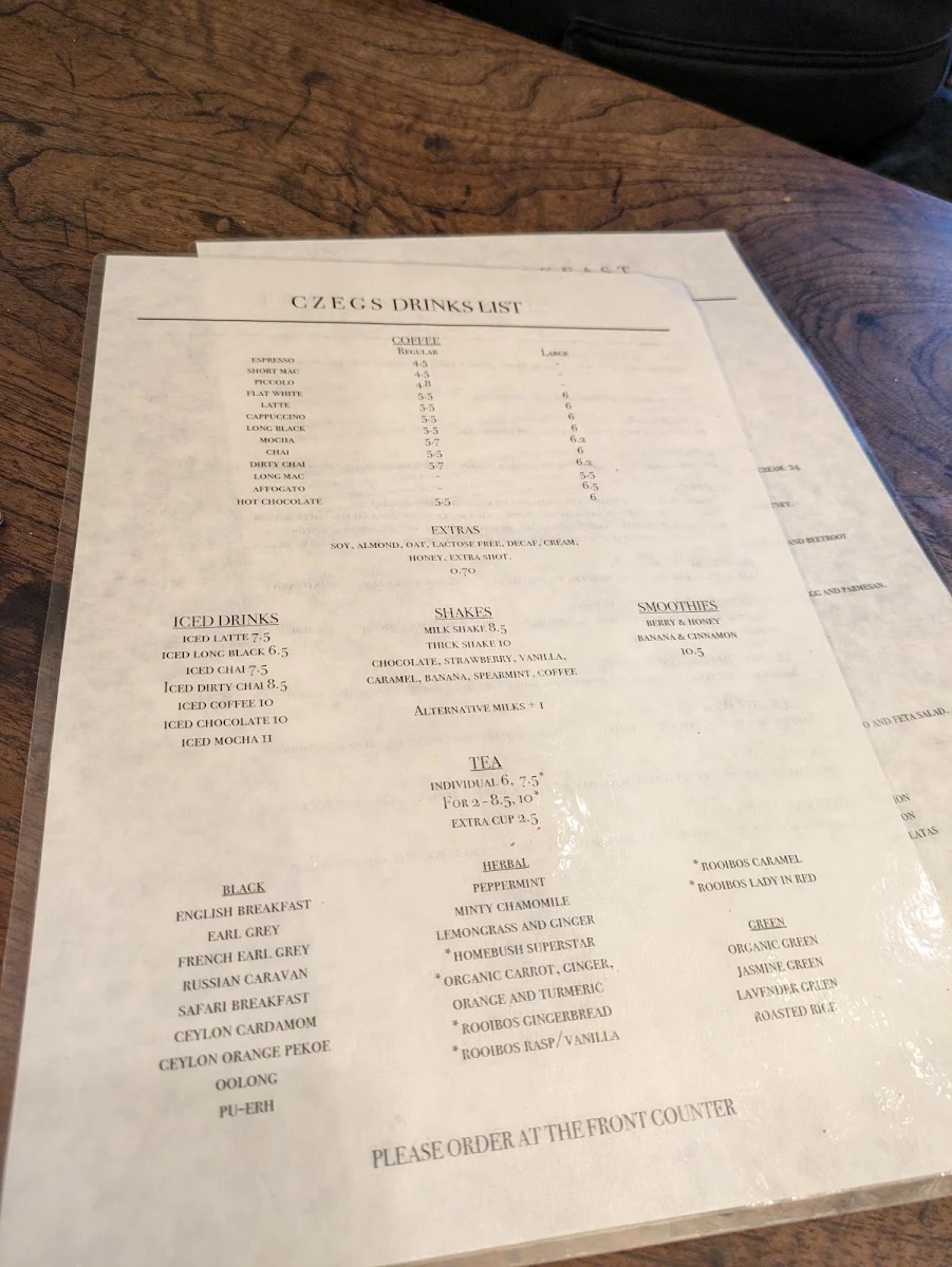 Menu, Czegs' Richmond